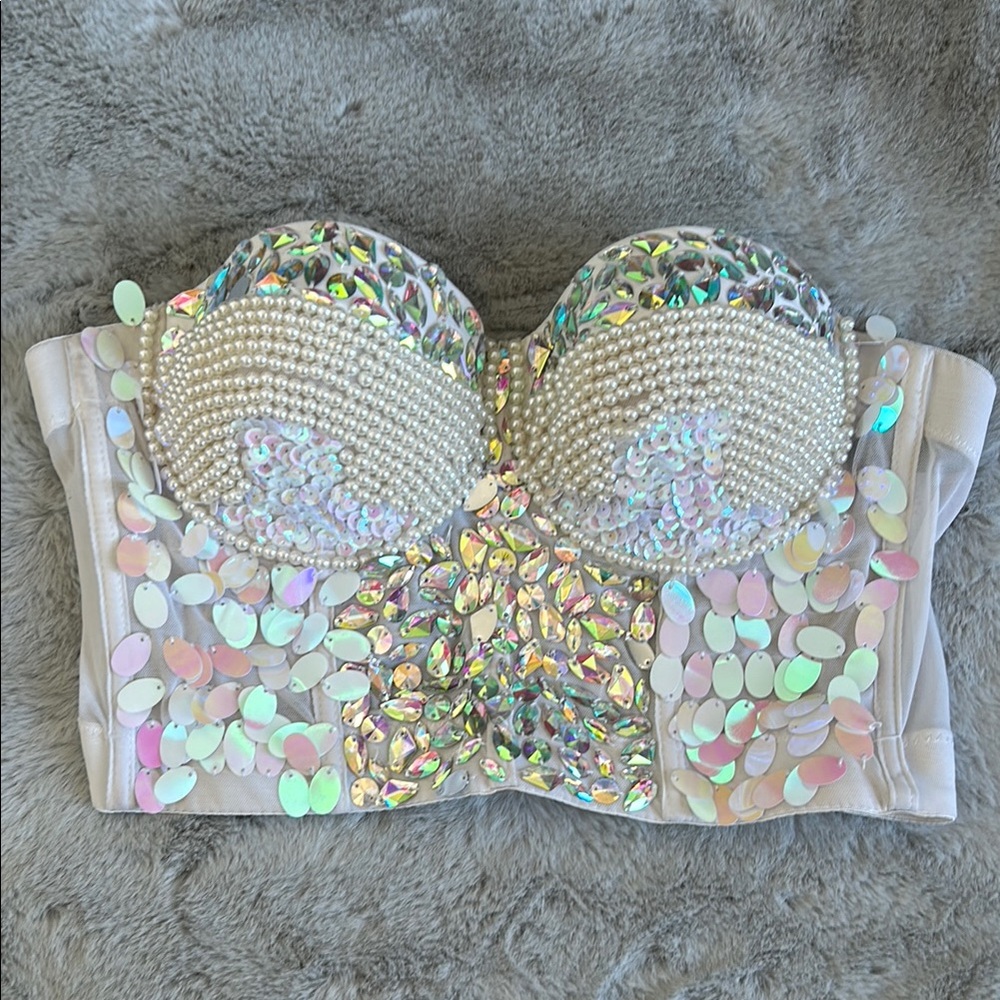 Love J Pearl and Sequin Embellished Bustier Top